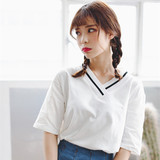 夏季新款韩版女装有带领打底假两件短袖T恤女学生闺蜜衬衫学院风