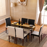 米帆 不锈钢折叠伸缩餐桌椅组合 简约现代小户型时尚钢化玻璃圆桌