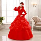 婚纱礼服2015新款冬季修身显瘦齐地新娘结婚长袖红色婚纱冬装加厚