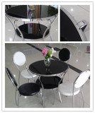 欧式简约不锈钢餐桌椅组合时尚双层圆桌子售楼处圆形洽谈桌椅接待