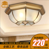 T美式吸顶灯全铜复古圆形欧式客厅卧室顶灯阳台过道灯具玄关铜灯