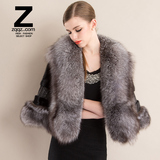 zqqz2015新款狐狸毛领水貂披肩 女士短款皮草外套 整貂貂皮大衣