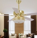 LED42寸52寸木叶铁叶风扇灯吊扇灯简约欧式卧室餐厅客厅电扇吊灯