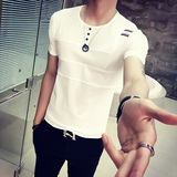 夏季韩版男士紧身短袖T恤  发型师圆领短袖T血桖潮半截袖体恤上衣