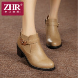 ZHR2015秋冬季新款粗跟短靴高跟女靴厚底英伦女鞋复古切尔西靴潮