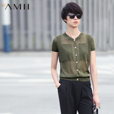 Amii2016夏新款通勤百搭大码短袖V领修身薄款艾米女毛针织开衫
