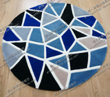 时间简约 蓝色拼块 几何图形 圆形地毯 客厅地毯 样板间地毯 定制