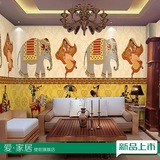 复古泰式印度风情大象大型壁画3D立体瑜伽馆餐厅大堂酒店墙纸壁纸