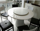 现代简约黑橡木贴皮圆桌椅组合白色烤漆圆形餐桌洽谈接待桌椅组合