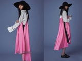 16春韩国设计师品牌LOVLOV正品代购可调节肩带拼色宽松吊带连衣裙