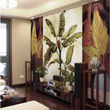 客厅立体电视背景墙复古怀旧芭蕉叶壁纸无纺布壁画东南亚风格墙纸