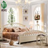 树和家居 1.8米韩式田园床双人床 欧式板式床实木床雕花公主床819