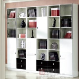 组合书柜简易书柜两门书架书柜玻璃门烤漆书柜带门书橱黑白色