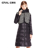艾莱依2014新款复古人字纹大衣女式中长款修身羽绒服ERAL6026C