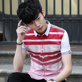卡宾ssent短袖衬衣韩版修身短袖衬衫新款色织布男士常规夏季衬衫