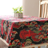 外贸日式红黑色波西米亚民族风棉麻家用餐厅盖餐桌茶几桌布特价
