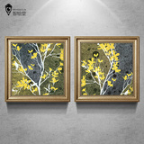 美式黄色树叶现代装饰画样板房挂画沙发墙画餐厅卧室三联组合壁画