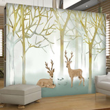 手绘欧式森林麋鹿  艺术客厅沙发电视背景墙壁画定制墙纸壁纸