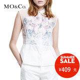 MO&Co.夏季款翻领无袖印花拼接衬衫女 摩登简约个性时尚衬衣moco