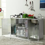 加厚铝合金水槽柜 简易橱柜厨房不锈钢洗手盆碗柜灶台柜阳餐边柜