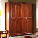 中式实木衣柜2门推拉门整体大衣橱趟门移门木质衣柜卧室实木家具