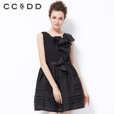 CCDD2015春装专柜正品女装 欧根纱礼服裙 黑白色荷叶边蛋糕裙