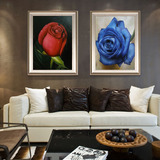 花卉油画现代手绘油画玄关卧室简约床头两联有框画玫瑰挂画过道画
