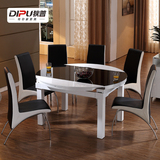 狄普 餐桌椅组合钢化玻璃饭桌圆形大理石餐台小户型伸缩吃饭桌子