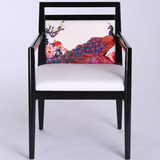 现代中式餐椅孔雀椅水曲柳实木布艺餐厅椅子客厅椅子新中式家具