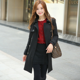 2015韩国代购新款秋装加厚系带双排扣女风衣韩版显瘦通勤女外