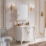 欧式浴室柜镜柜橡木实木洗脸盆整体落地洗漱台组合白色卫生间台盆