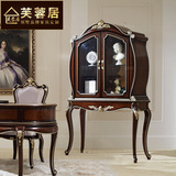 芙蓉居 法式实木书柜雕花描金两门柜欧式高脚书柜古典玻璃装饰柜