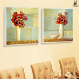 云图餐厅装饰画 花卉 现代简约饭厅挂画 静物两联有框画墙画壁画