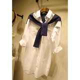 香港IT代购2015秋季新款潮流假两件披肩拼接宽松BF风中长款衬衫裙