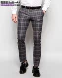 英国代购新款经典灰色格子时尚绅士男人个性英伦休闲四季百搭长裤