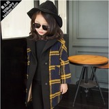 2015韩版女童秋冬新款 格子加厚毛呢 双层西装呢大衣外套