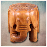 原木手工雕刻换鞋凳大象款东南亚民间工艺 客厅会所门厅凳子实木