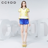 CCDD2016夏装新款专柜正品女 波点提花假两件套短袖 甜美圆点衬衫