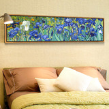 卧室客厅餐厅床头画现代装饰画横向大幅长幅蓝色鸢尾油画单幅
