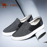 Camel/骆驼男鞋2016夏季新品帆布鞋黑白编织网布时尚休闲板鞋
