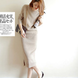 新款日本时尚秋装两件套连衣裙女士羊毛针织时髦套装OL职业裙子女