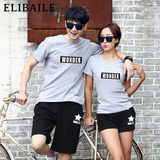 情侣装夏装新款潮 学生运动套装韩版宽松T恤跑步两件套男女