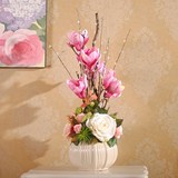 仿真花玉兰玫瑰中式插花艺术陶瓷花瓶玄关假花客厅绢花套装鸣春