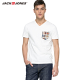 JackJones杰克琼斯16新款男装休闲纯棉修身V领短袖T恤O|216201030