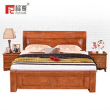 福尊 现代中式全实木床 1.8米海棠色双人床卧室婚床套装家具