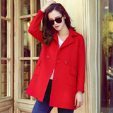 2015冬季新款手工双面羊绒大衣女韩版修身显瘦羊毛呢子外套大红色