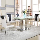 简约现代时尚钢化玻璃功能餐桌 小户型伸缩折叠不锈钢餐桌椅组合