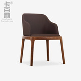 卡百利美式现代实木餐椅饭店餐桌椅带扶手靠背椅子家用软包皮椅