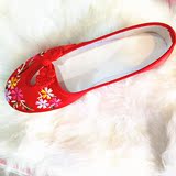 老北京布鞋红色平底新娘鞋婚鞋春秋孕妇帆布鞋女士单鞋平跟绣花鞋