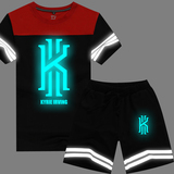 凯里欧文篮球T恤青少年夜跑服夏季字母反光衣男学生短袖短裤套装